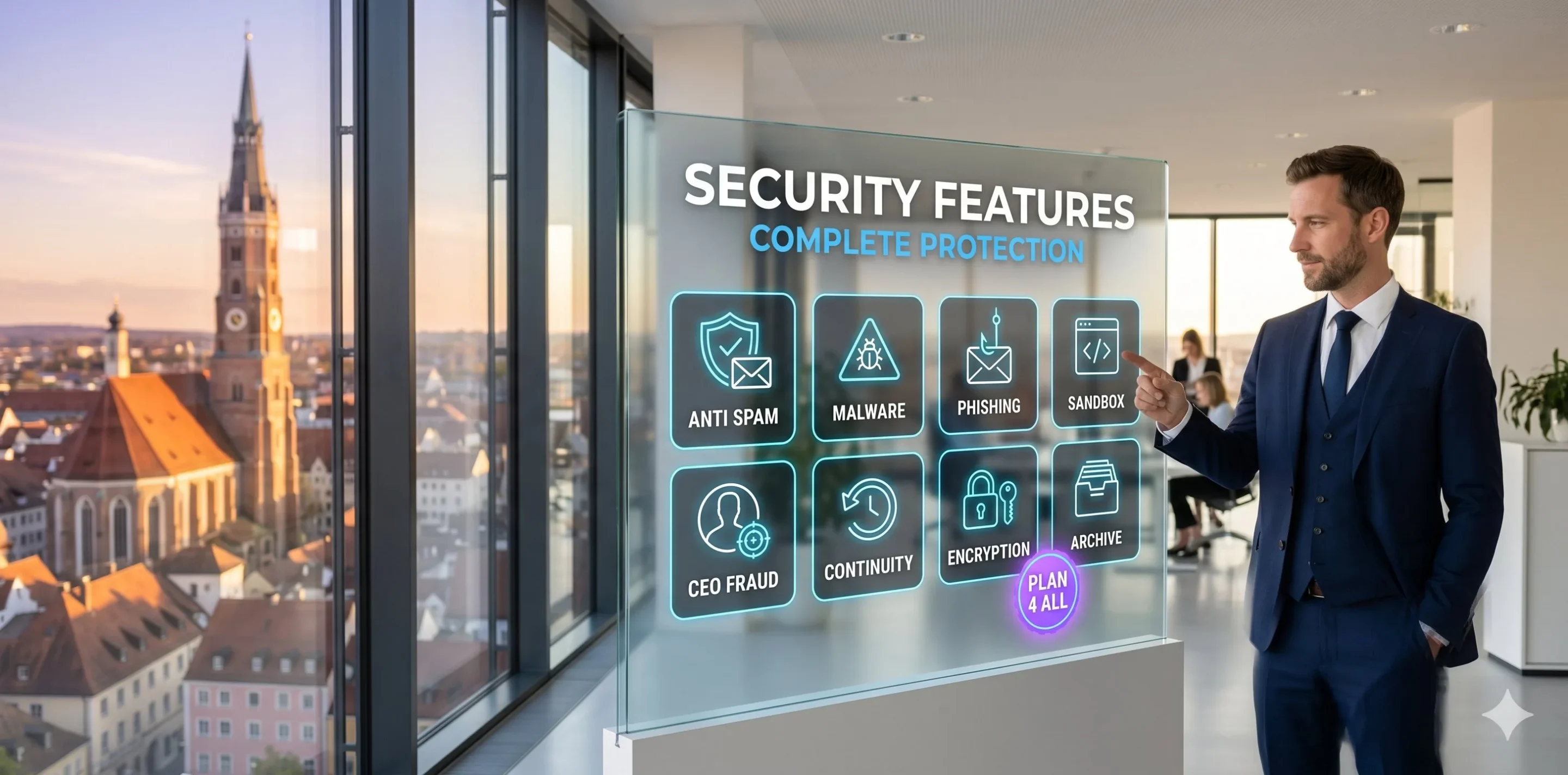 Hornetsecurity Funktionen-Übersicht Hornetsecurity Funktionen-Übersicht mit Anti-Spam Anti-Malware Phishing Sandbox Continuity Verschlüsselung Archivierung