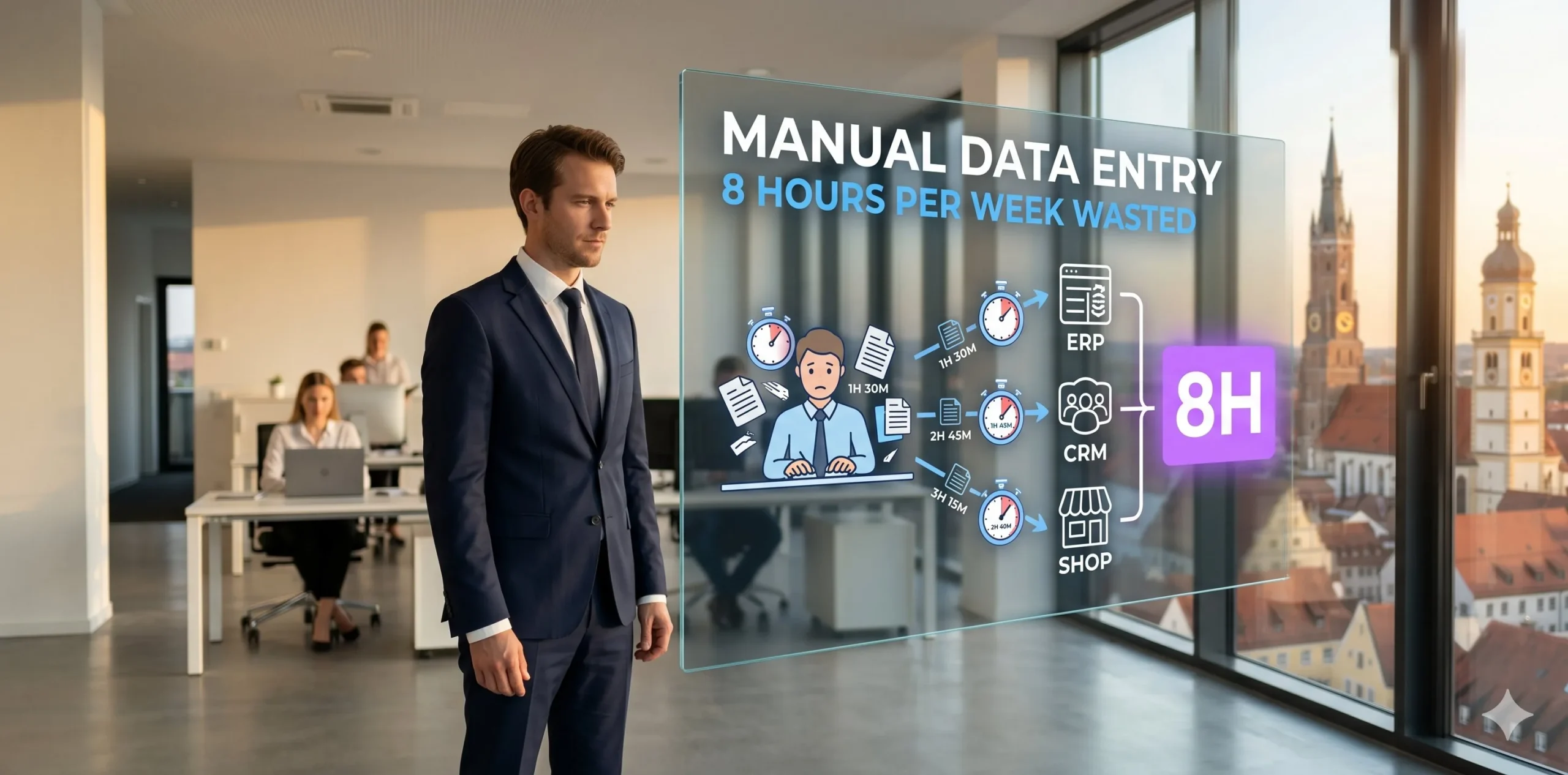 Manuelle Datenübertragung Zeitverlust Newmountains.IT Manuelle Datenübertragung zwischen Systemen kostet KMU stundenlange Pflege und verursacht Übertragungsfehler in ERP und CRM