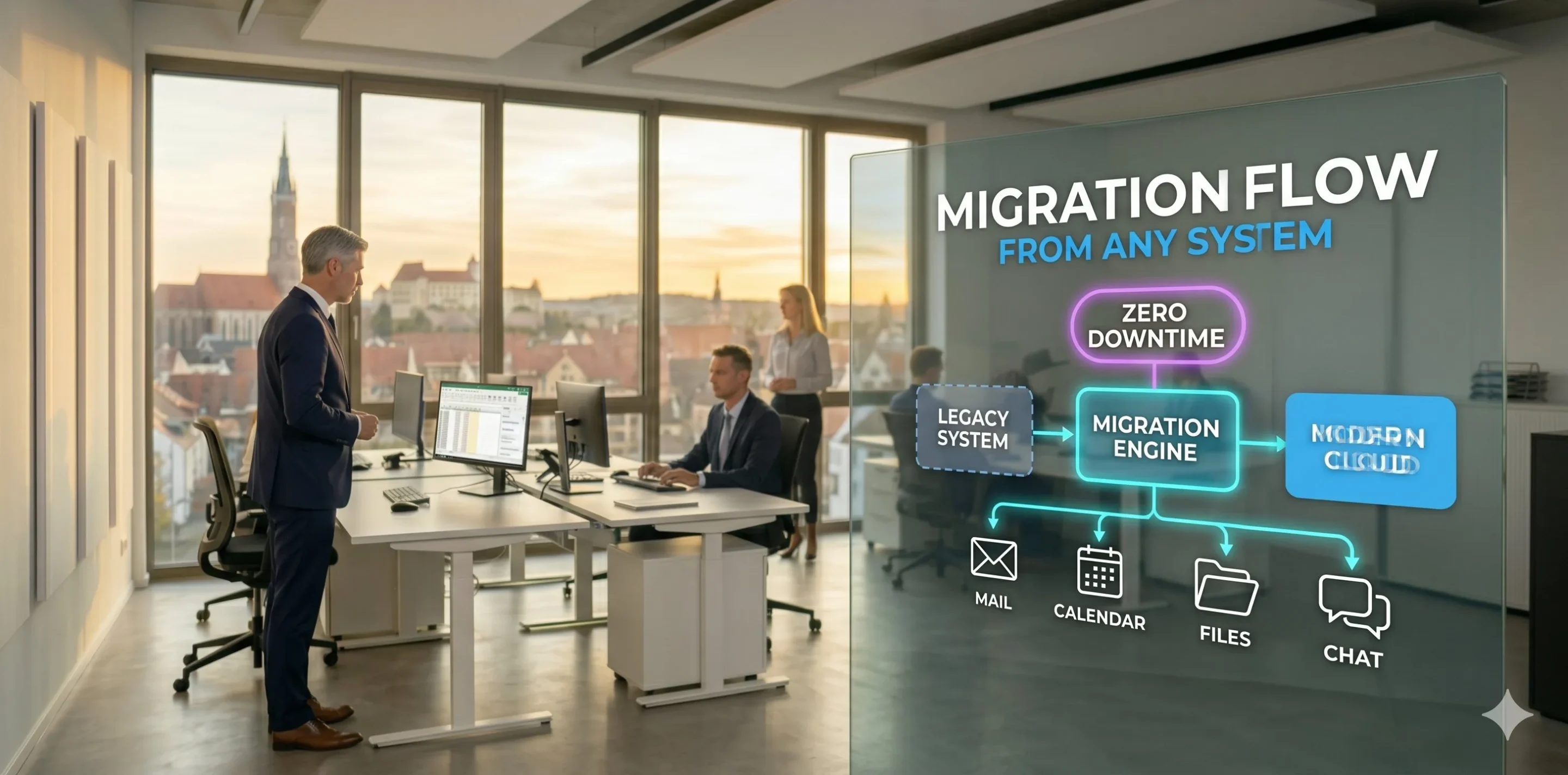 Microsoft 365 Migration aus Exchange Google Workspace und IMAP-Anbietern in 1 bis 2 Wochen mit Newmountains.IT