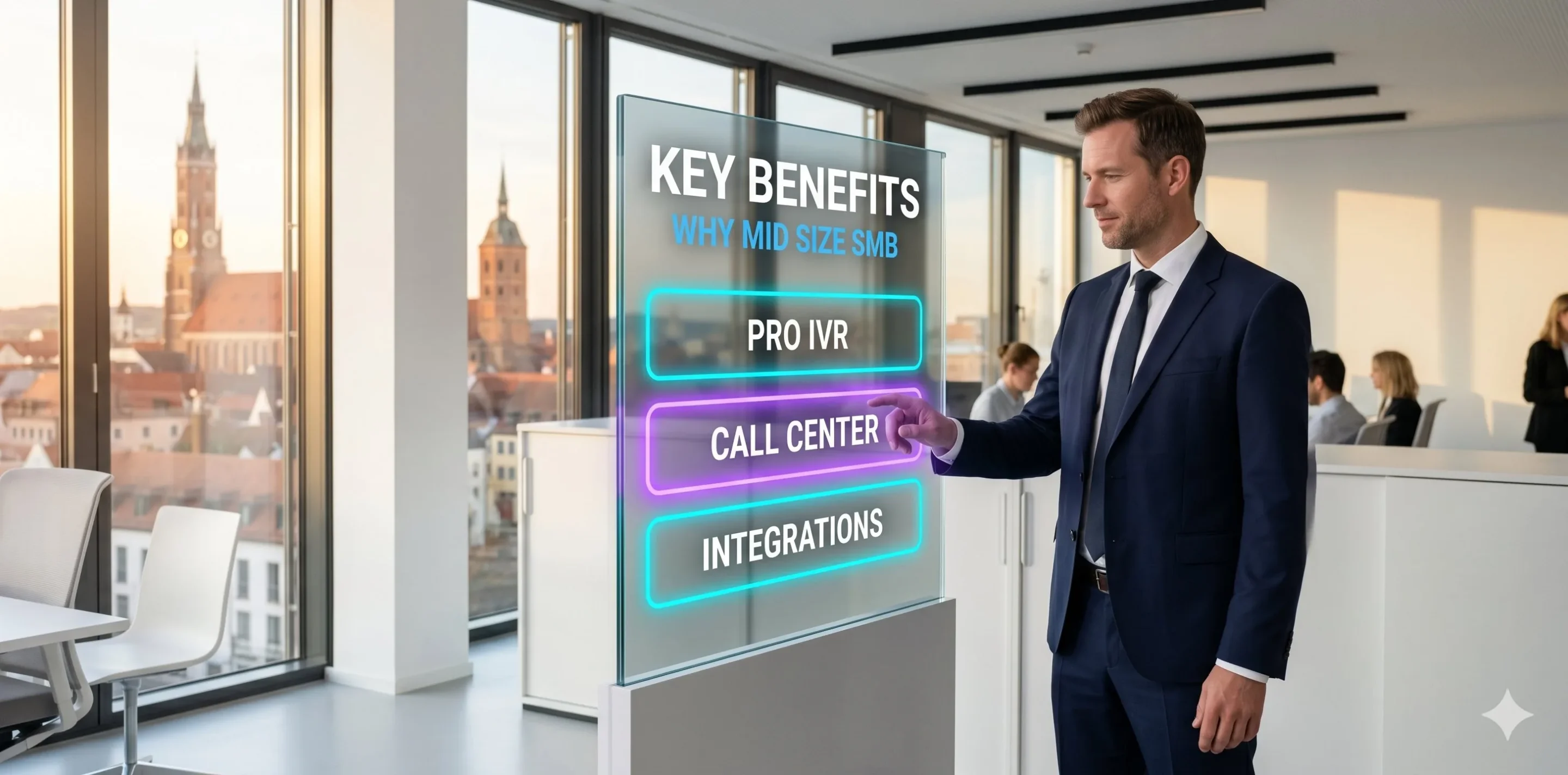 Placetel Vorteile mit Profi-IVR Call-Center-Funktionen und 35 plus CRM-Integrationen für mittlere KMU