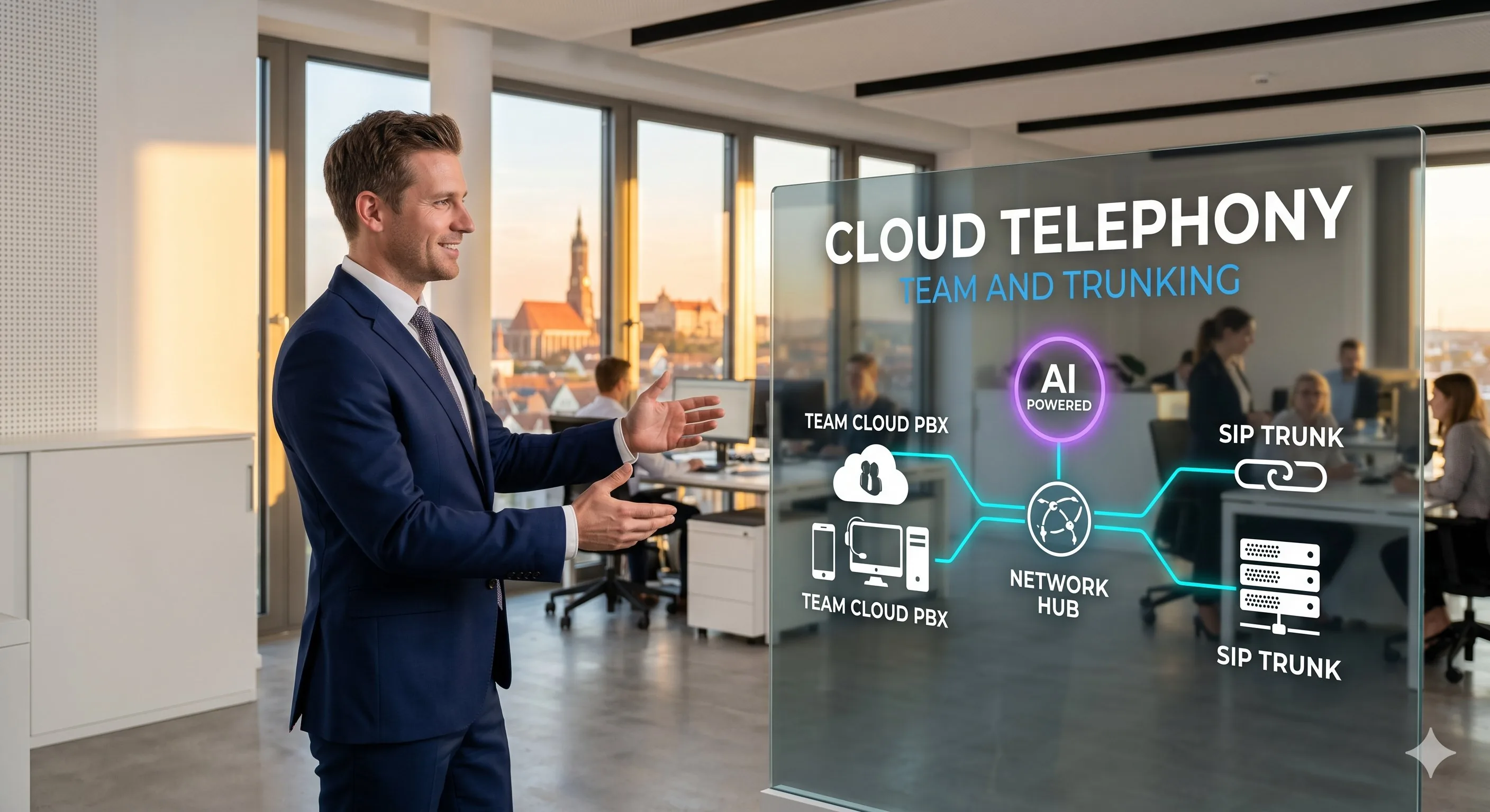 Sipgate für Unternehmen — Cloud-Telefonie und SIP-Trunks für KMU mit KI-Mitschriften und Newmountains.IT-Service