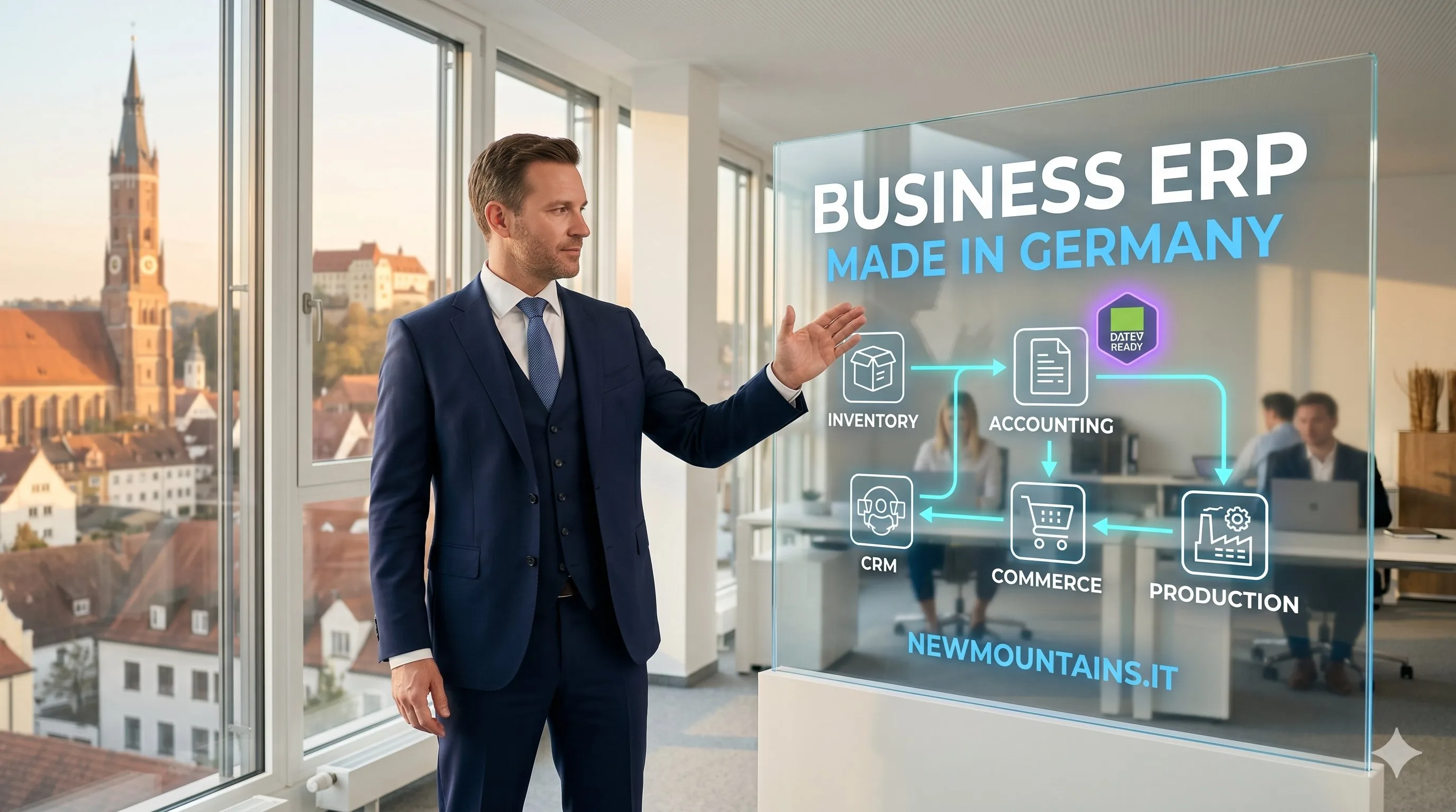 Vario Cloud ERP für KMU mit Warenwirtschaft FiBu CRM und E-Commerce — Newmountains.IT als Implementation-Partner