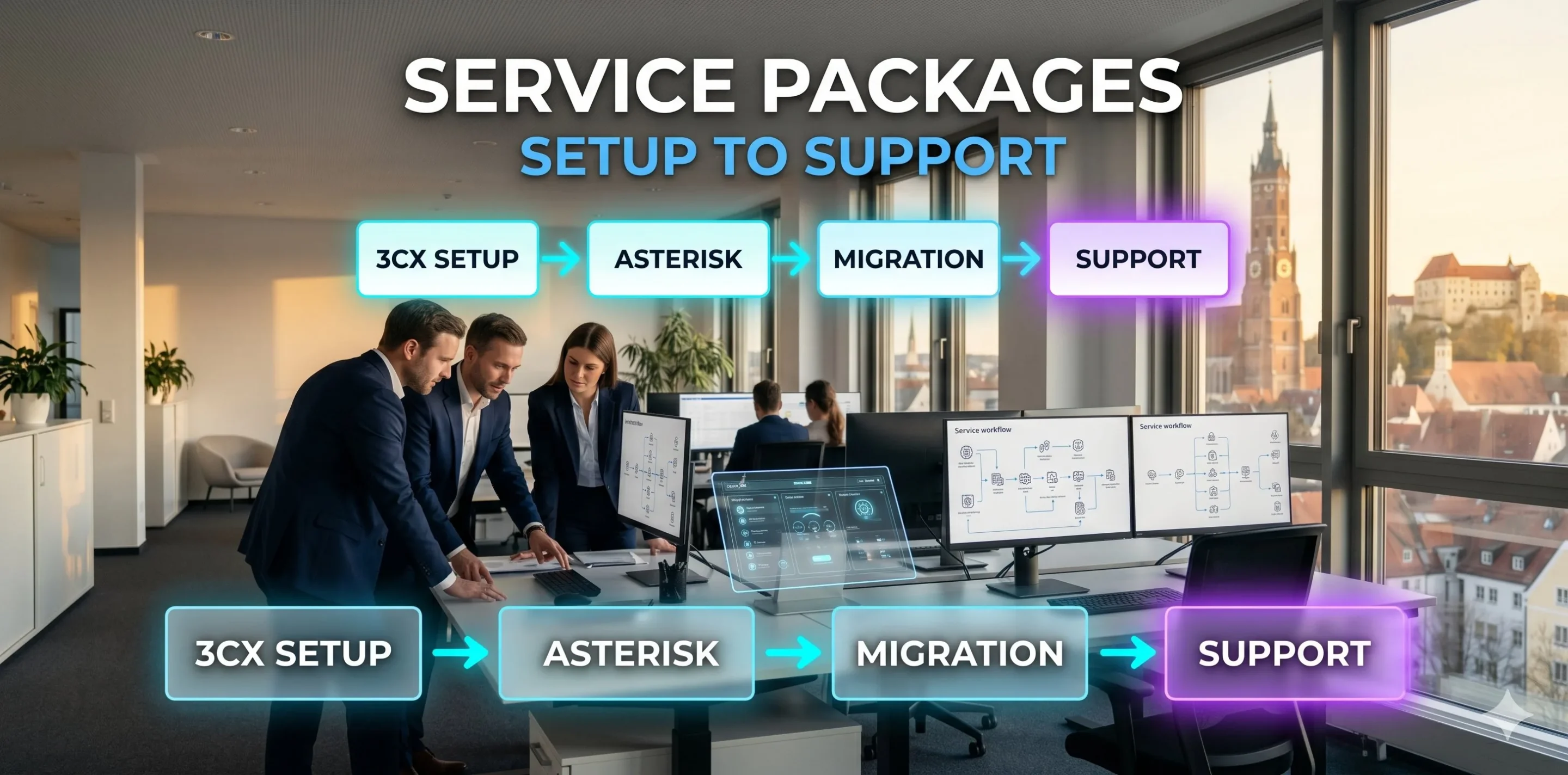 Newmountains.IT easybell Service-Pakete mit 3CX-Setup Asterisk-Anbindung TK-Migration und laufendem Support
