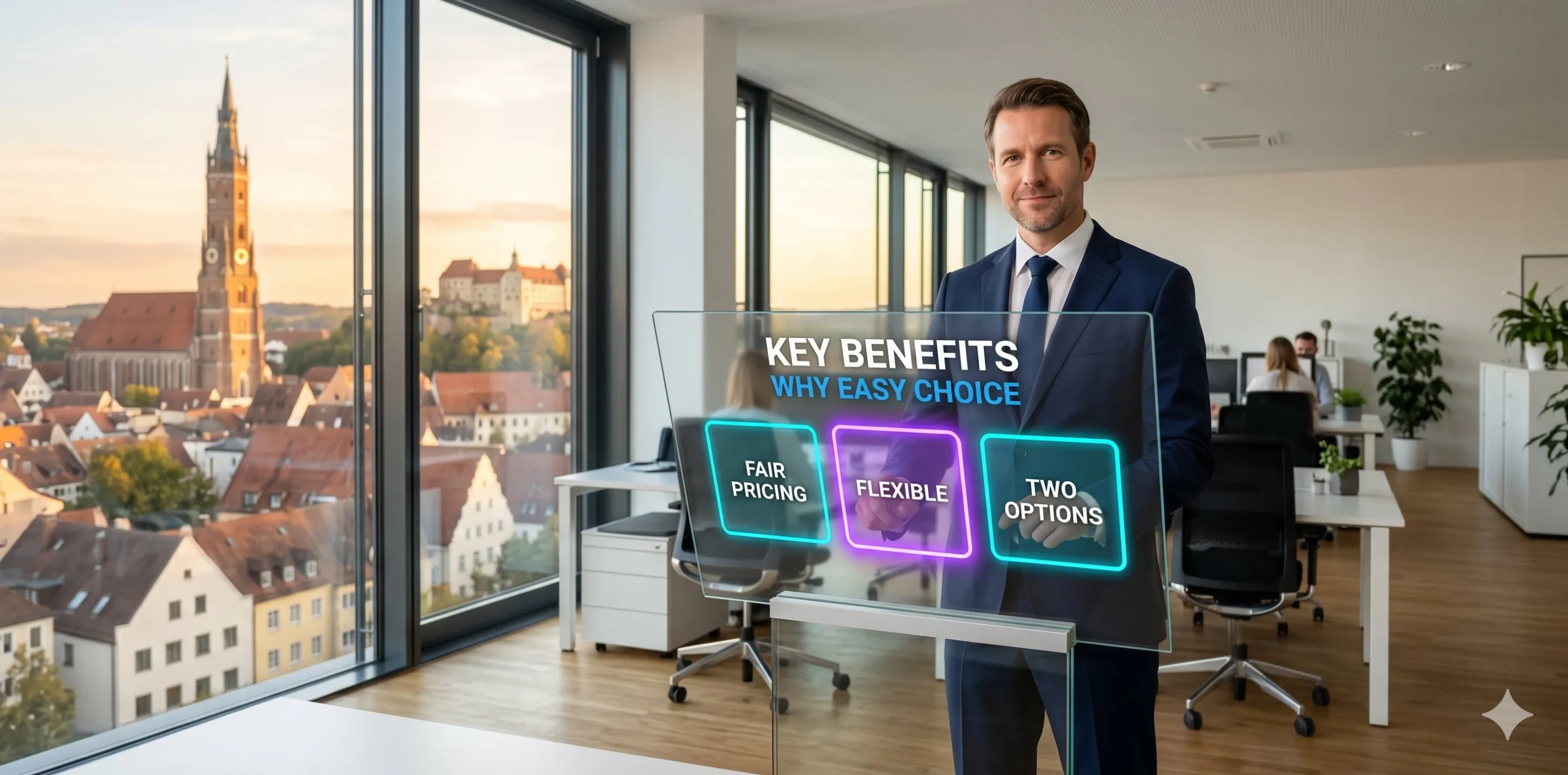 Drei Hauptvorteile von easybell: faire Preise, flexible Kanal-Tarife und Cloud-PBX als Komplett-Option.
